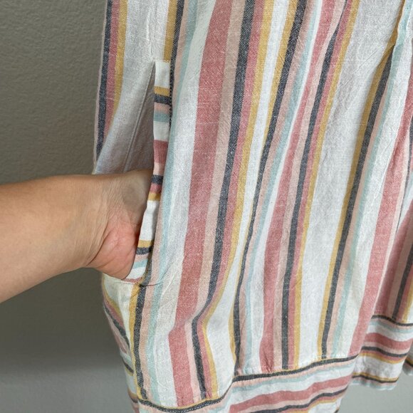 Faherty Womens Large Isha Pintuck Organic Cotton Dress Beach Stripe Sleeveless - Picture 12 of 13